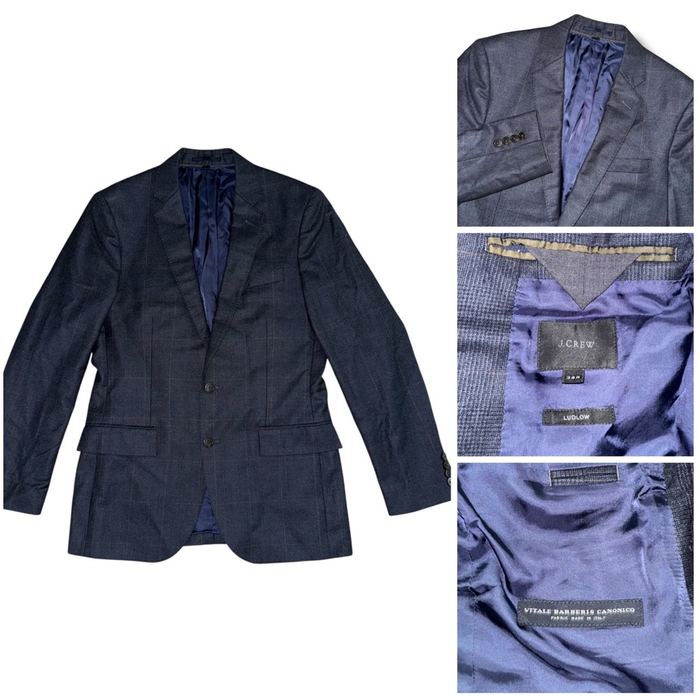 J Crew Ludlow Vitale Barbies Blazer Jacket Sports Coat Men’s 38R Blue Glen Plaid
